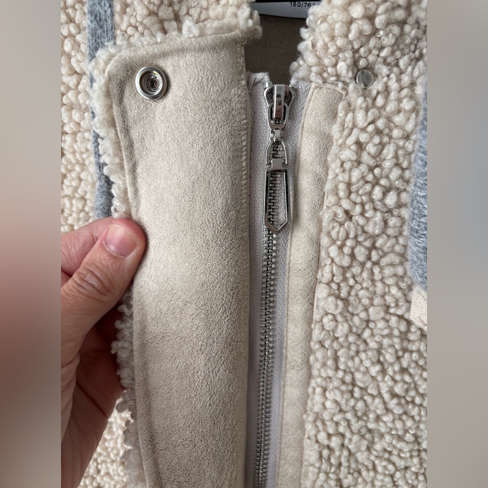 SEIFINI cropped Sherpa Teddy Jacket XS Beige Cozy Hooded Zip Snap Fleece Soft - Picture 6 of 13